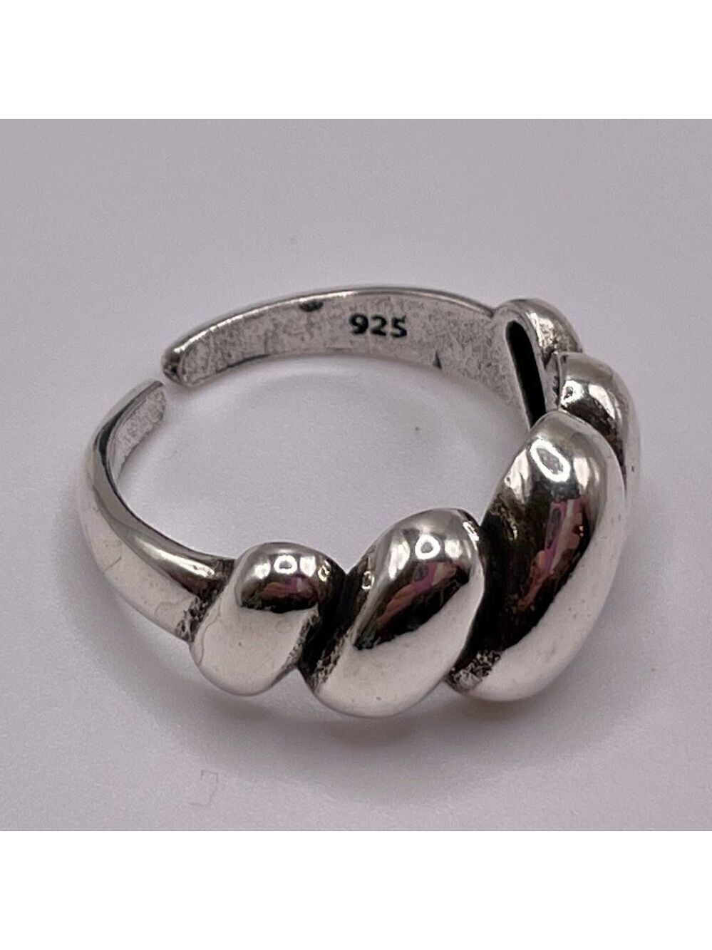 925 Sterling Stamped Puffy Diagonal Wrap Adjustable Boho Ring #1304